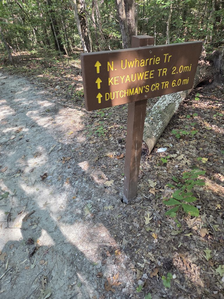 A sign post on the Uwharrie Trail.